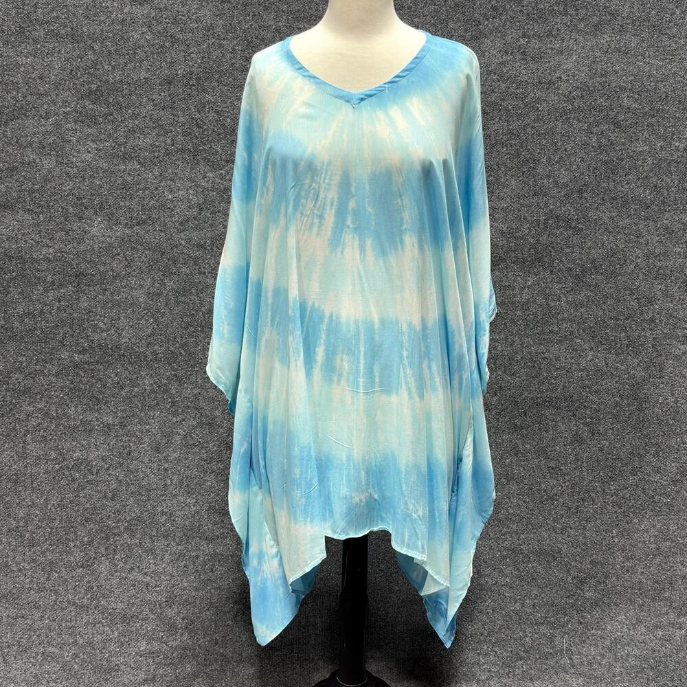 Island Planet Cover Up Womens One Size Blue Tie Dye Kaftan Tunic Beach Swim